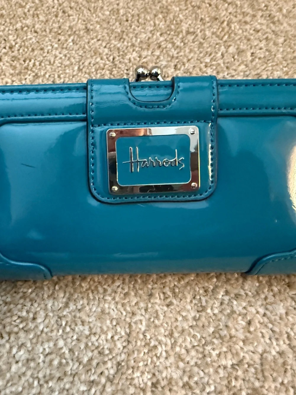 Harrods Glossy Teal Patent Leather Wallet